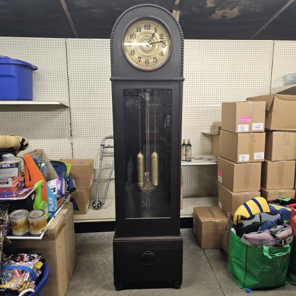 1920's Junghans Time & Chime Grandfather Clock with Key - Runs & Keeps Time!!! (78.5x20")