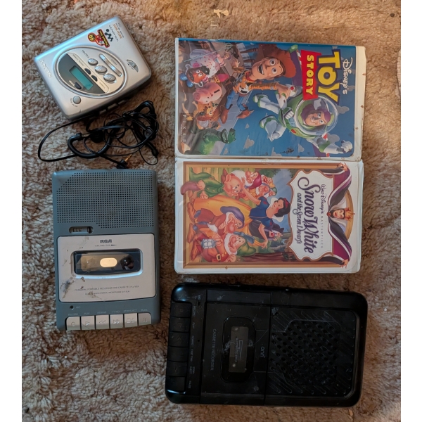 VHS Toystory And Snow White, 2 Tape Recorders And Sony Walkman