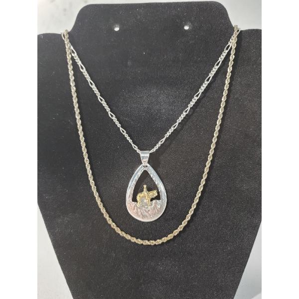 Two Sterling Silver Necklaces ~19in, One With Horse Pendant TW: 21.9g