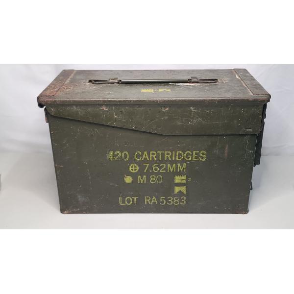 Hinged Metal US Military 7.62MM M80 Ammunition Box With Locking Latch - Empty