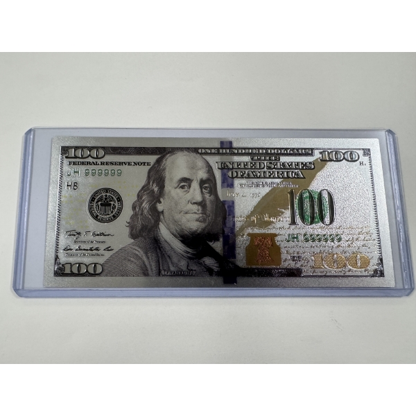 Incredible $100 Ben Franklin .99999 Silver Foil Note In Protective Holder - Mint Condition