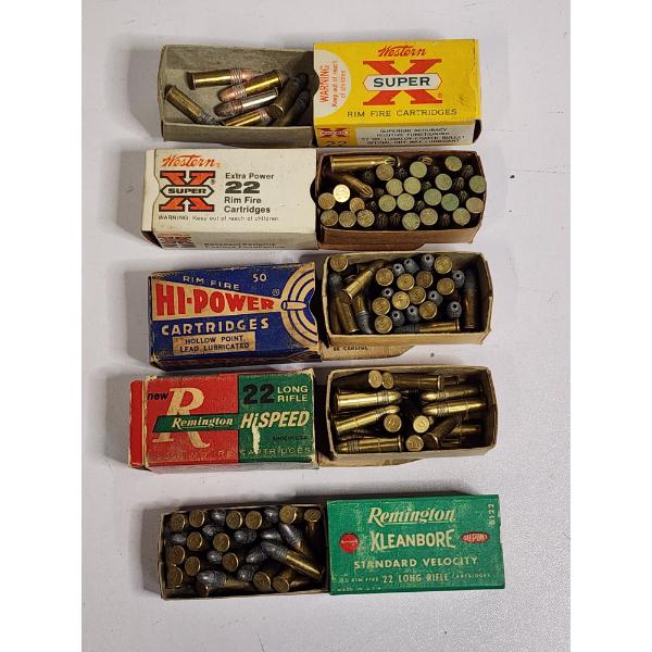 5 Boxes of 22 Rim Fire Cartridges Ammo - Mostly Full 