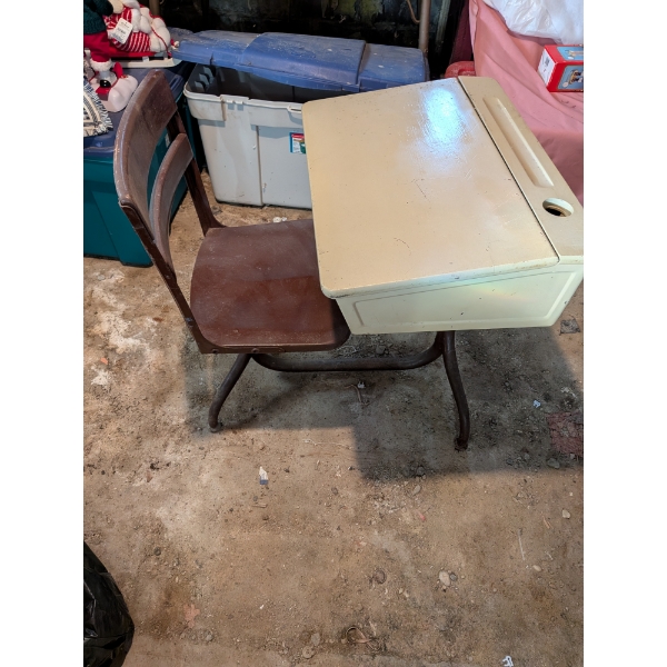 28" Vintage School Desk With Contents, Games, Books, Paints & More