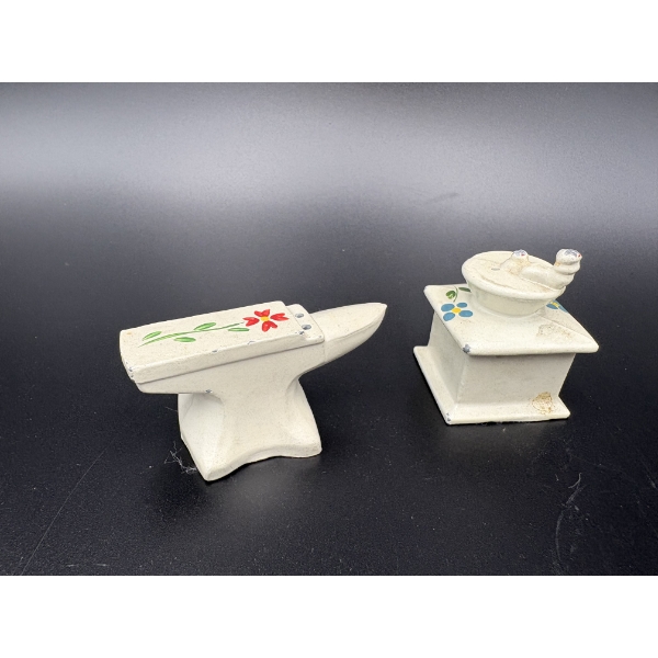 Beautiful Floral Anvil & Coffee Grinder Salt & Pepper Shakers - ~1 inch each 