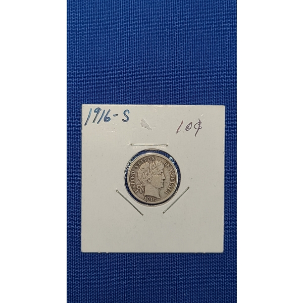 United States 1916-S 90% Silver Barber Dime - Great Condition