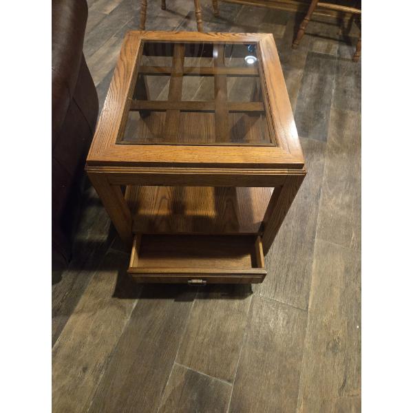Oak Smoked Glass Pair Of Side Tables And Matching Coffee Table