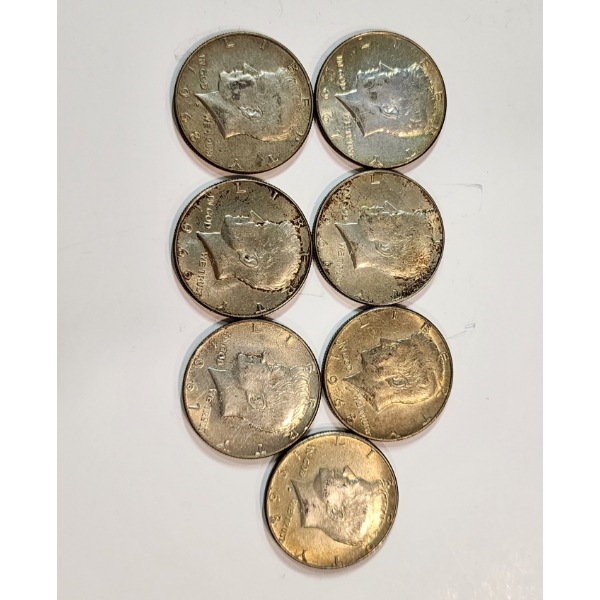 (7) Assorted Years 40% Silver Kennedy Half Dollars FV: $3.50