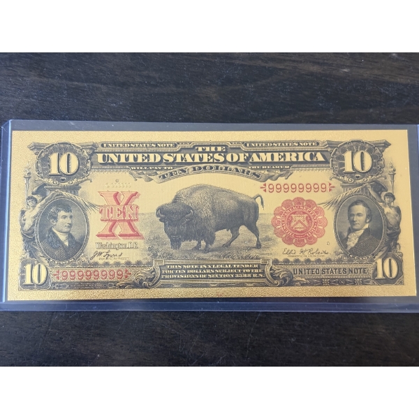 $10 Gold Buffalo Certificate Gold Back .999999 - 24K Gold Back In Protective Holder - Mint