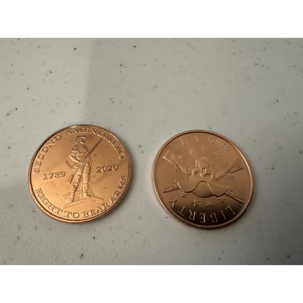 2 - Rare Copper Rounds - 2nd Amendment Copper Coins - I Troy Oz