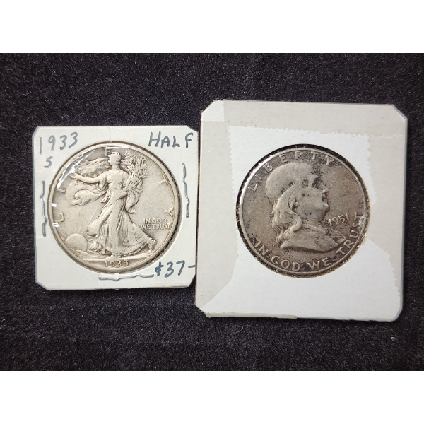 $1.00 Face Value in 90% Silver Half Dollars Ft. Walking Liberty & Benjamin Franklin