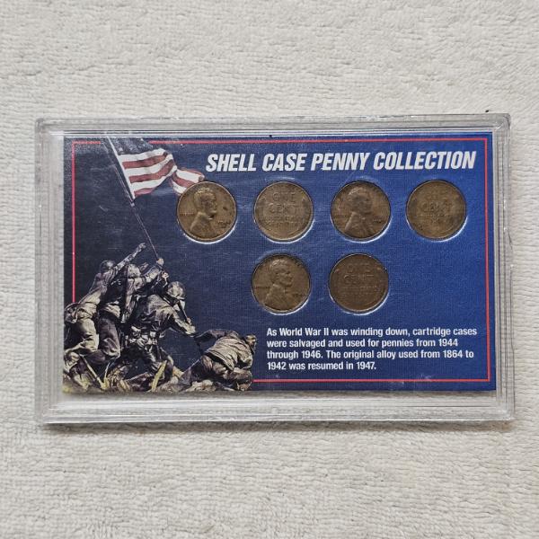 Shell Case Penny Collection - US Lincoln Wheat Cents minted using Brass from Ammunition Casings
