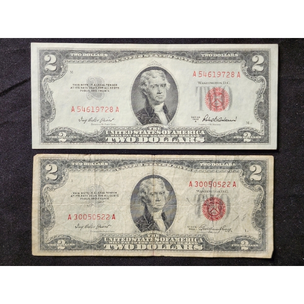 Two 1953 Red Seal Two Dollar Unites States Notes - Face Value $4.00
