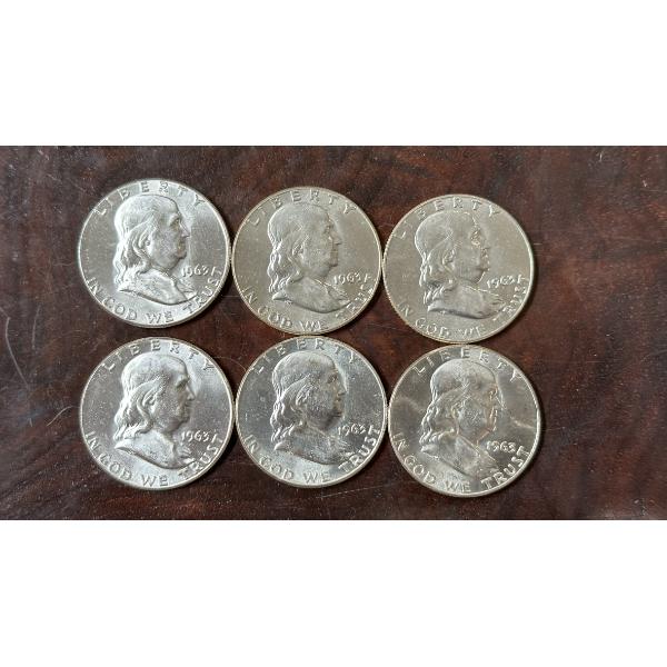 1963 Brilliant Uncirculated Franklin Half Dollars - $3 Face Value