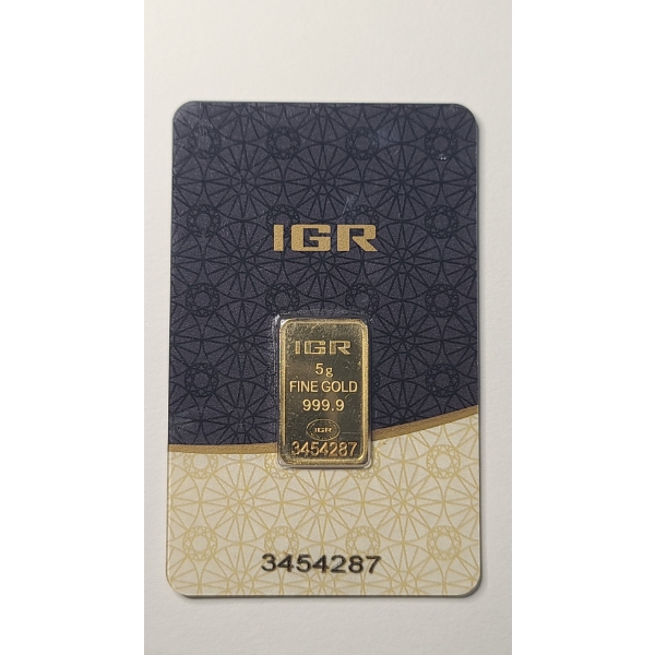 IGR 5g 999.9% Fine Gold Bar In Sealed Protective Tamper-Evident Assay Card