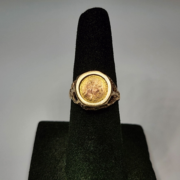 14K Gold Ring ft. Maximiliano Emperador Gold Coin - Size 4 - Total Weight: 2.3g