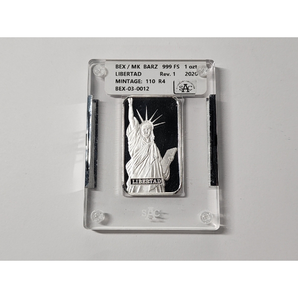 Rare! (Mintage: 110) The Locker Mint 1oz 999 Fine Silver Libertad Bar in Display Slab