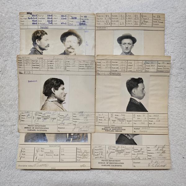 INTERESTING!!! Collection of 6 Antique MUGSHOT Bertillon Criminal Booking Sheets