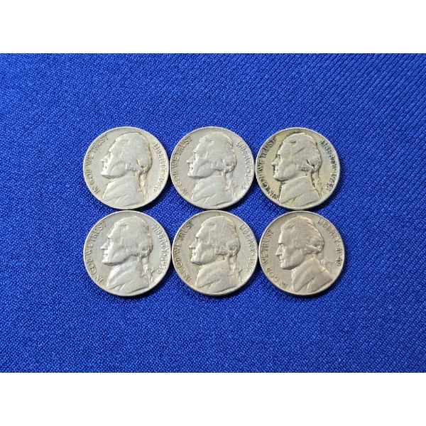 Lot of (6) Jefferson Nickels - 1946, 1948-D, 1949, 1956-D, 1958-D, 1957