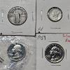 Image 1 : Four Historic United States Silver Quarters - (3) 90% Silver, (1) 40% Silver. FV: $1.00