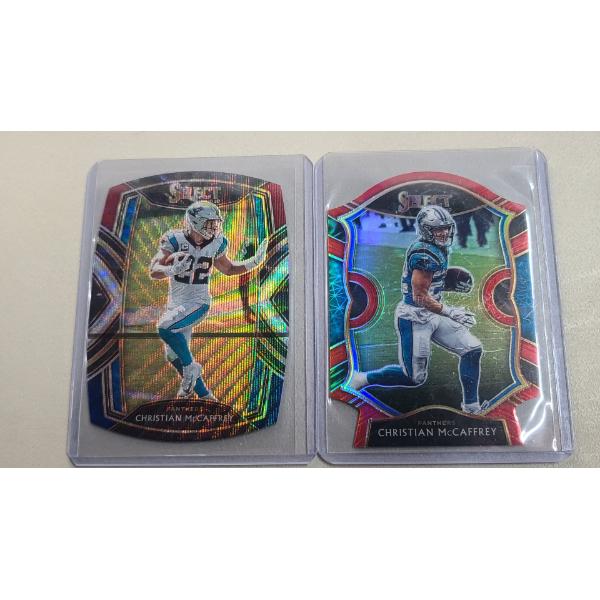(2) Christian McCaffrey 2020 Panini Select Prizm Die-Cut Parallel Football Trading Cards 