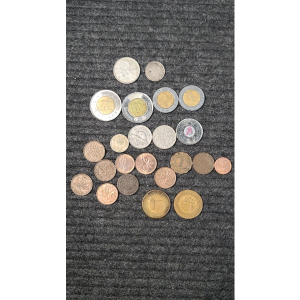 (23) Assorted Foreign Coins Including Silver & 2006 Breast Cancer Awareness Canadian Quarter 