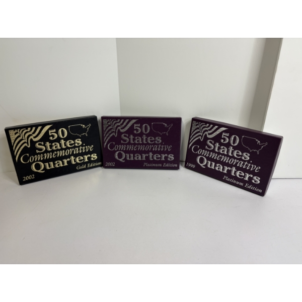 (3) 50 States Commemorative Quarters in Cases - FV $3.75 - 2002 Gold Edition - 2002 Platinum Edition