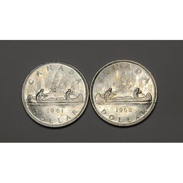 1961 & 1962 Canada Queen Elizabeth II "Voyager" 80% Silver Dollar Coins