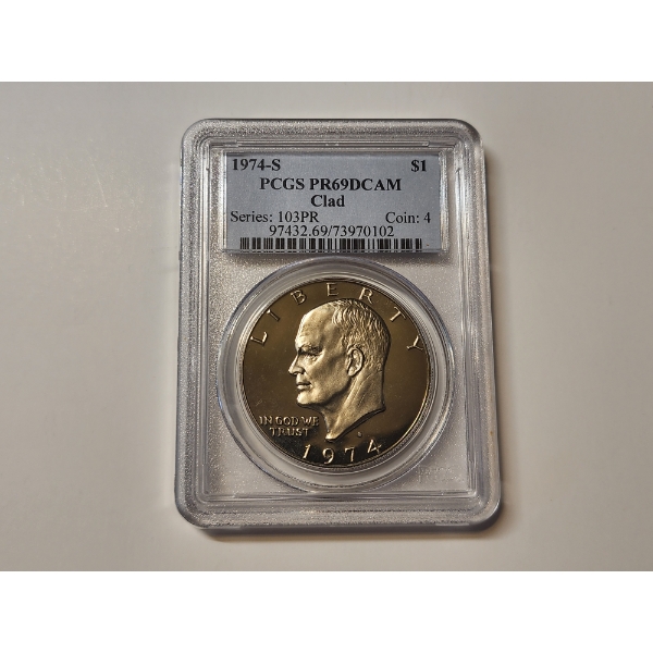 1974-S Eisenhower Clad Dollar Graded PR 69 DCAM by PCGS 