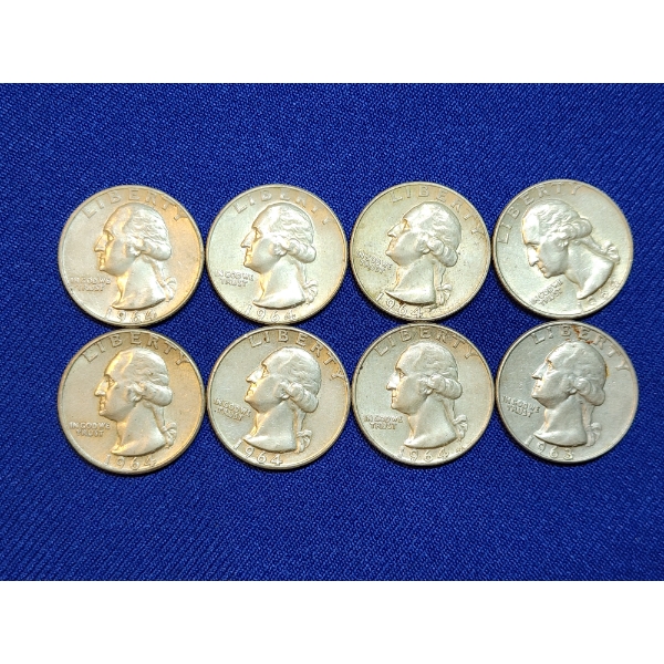 Assorted Years 90% Silver Washington Quarters - Face Value: $2.00