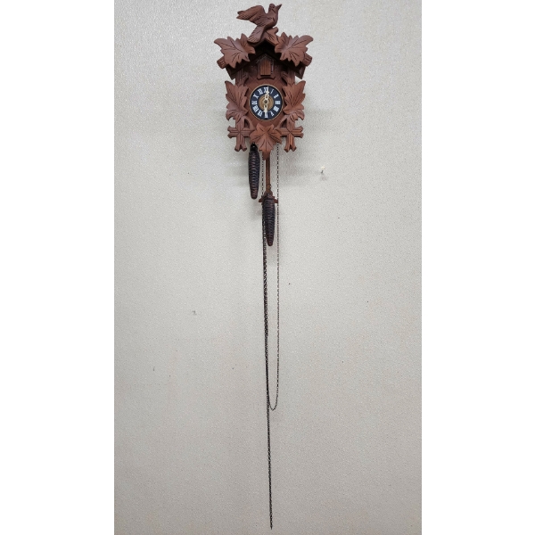 Vintage Collectible Wooden Cuckoo Clock - Birds and Leaves Wood Carved Design
