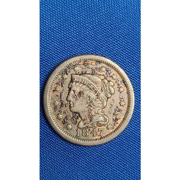 United States 1847 Braided Hair Large Cent
