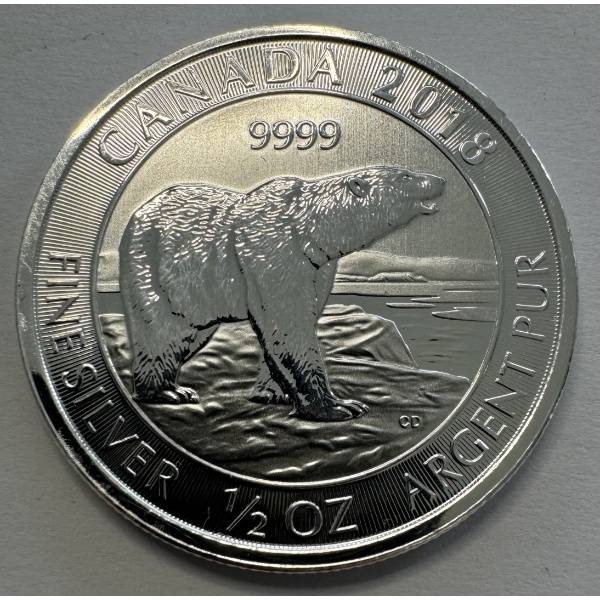 2018 1/2 oz .9999 Fine Silver Royal Canadian Mint Polar Bear Silver Coin- Limited Production!