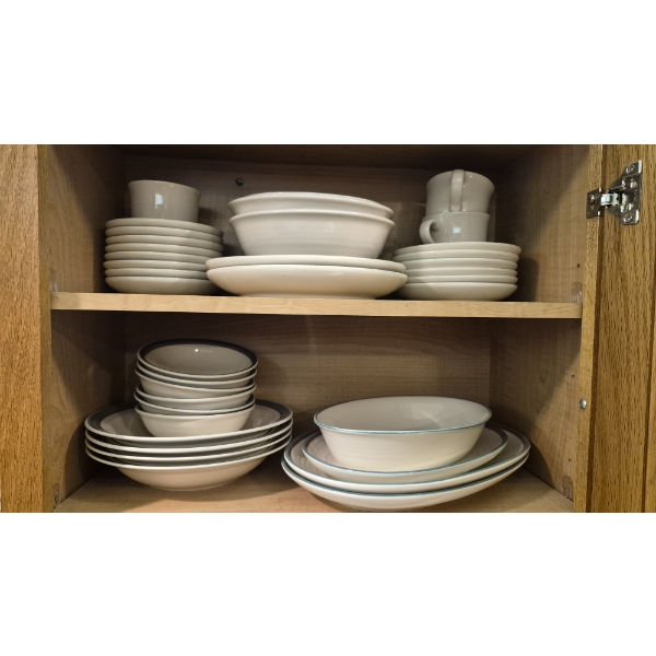 Numerous Assortment China Set - White With Blue & Pink Trim See Pics