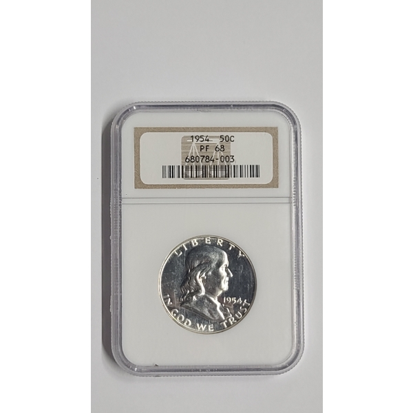 NGC PF 68 1954 Franklin 90% Silver Half Dollar 