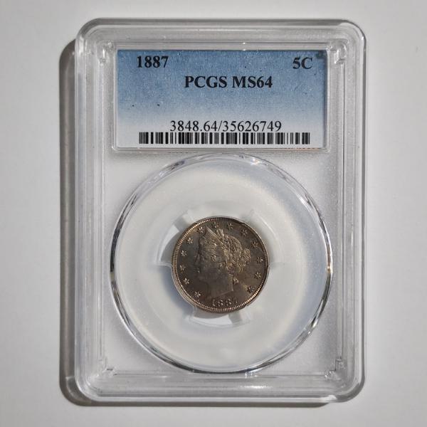 PCGS MS64 GRADED 1887 Untied States Liberty V Nickel