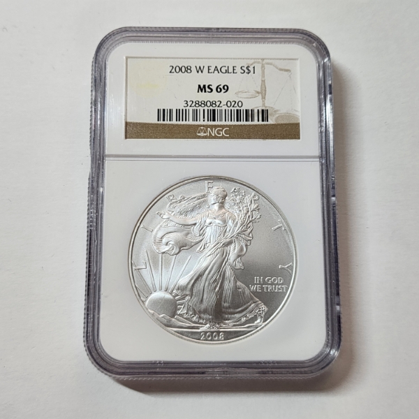 NGC Graded MS69 2008-W American Silver Eagle 1 oz .999 Fine Silver 