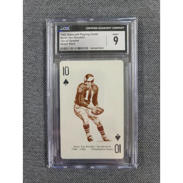 CGC 9 Mint 1963 Stancraft Playing Cards Norm Van Brocklin Ten of Spades Green Back