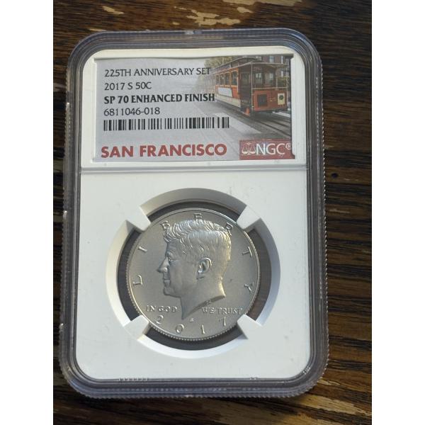 NGC 225th Anniversary Set 2017 S - SP 70 Enhanced Finish San Francisco Kennedy Half Dollar
