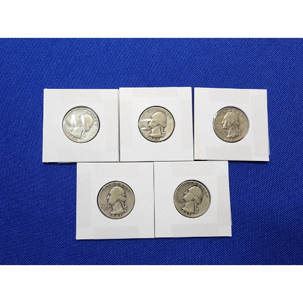 5 Washington Silver Quarters Years: 1934, 1944, 2962, 1941, 1941 FV: $1.25