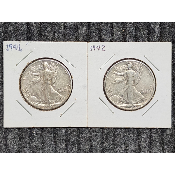 Two 90% Silver United States Walking Liberty Half Dollars ~ $1.00 Face Value