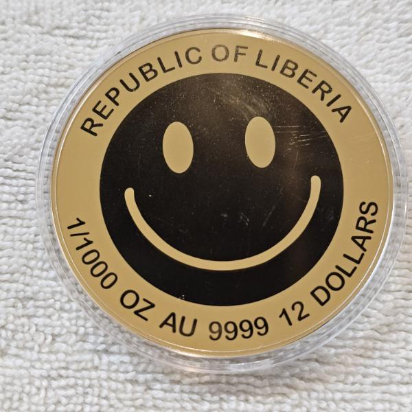 2026 Republic of Liberia $12 "Smiley Face" .9999 Fine Gold Coin