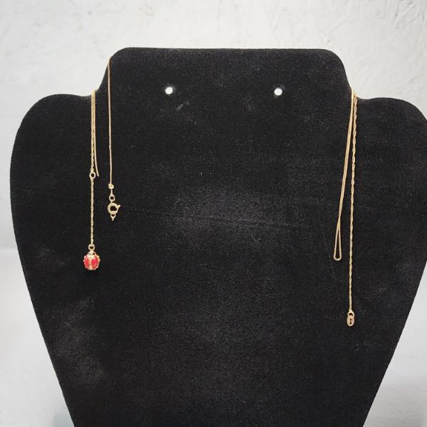 14K Yellow Gold Scrap Necklaces & Small Ladybug Pendant - TW: 1.7g