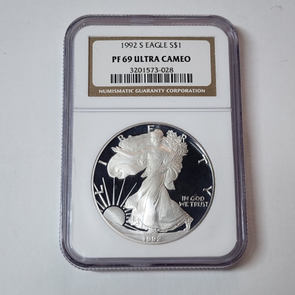 1992-S American Silver Eagle Graded by NGC PS 69 Ultra Cameo - 1 oz .999 Fine Silver