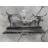 Image 3 : Two Vintage Wood Pipe Stands, Slate Pieces, And Vintage Scale Weights