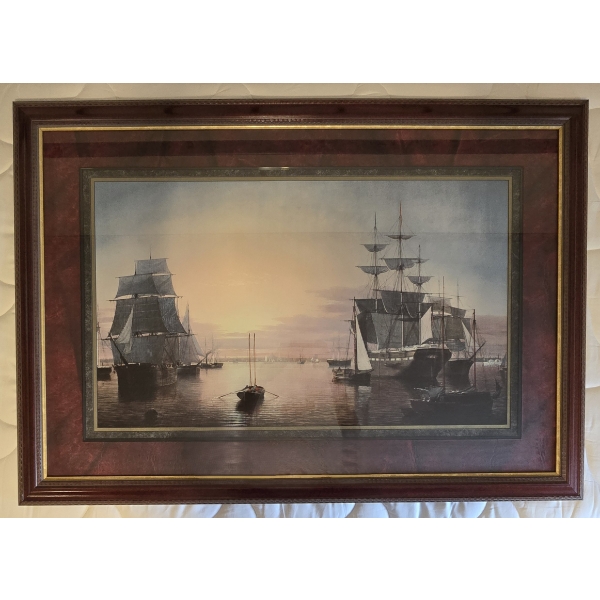 Large Boston Harbor Sailing Ships Print - 44x31