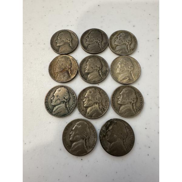 11 - United States Jefferson Silver Nickels - World War II - 1940's Dates