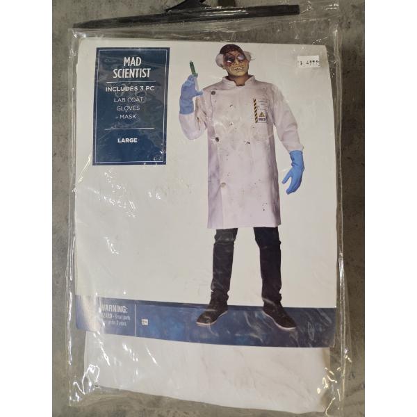 Brand New Size Large Mad Scientist Costume Includes Lab Coat, Mask & Gloves!