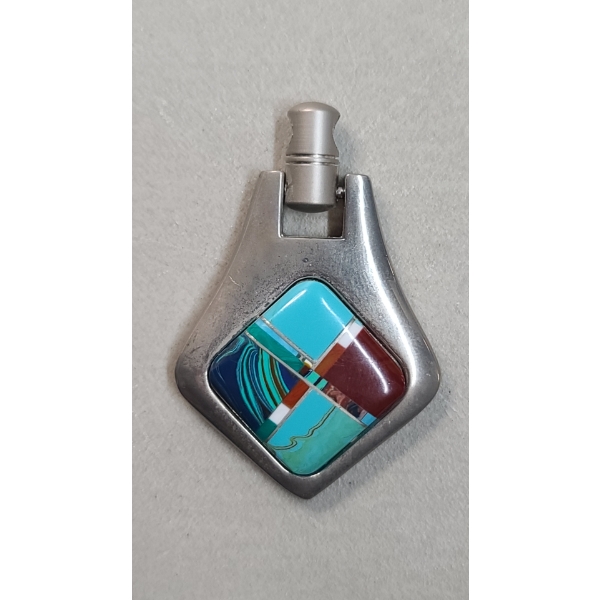 Southwestern Style Necklace Pendant With Geometric Stone Inlay
