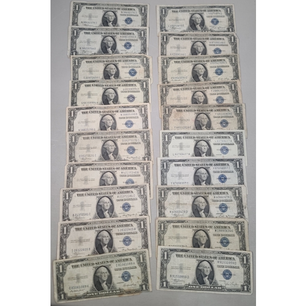 Lot Of (20) Assorted Series United States $1 Silver Certificates - Face Value: $20.00