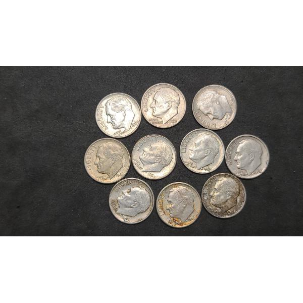 Assorted Years/Mint Marks 90% Silver Roosevelt Dimes - Face Value: $1.00